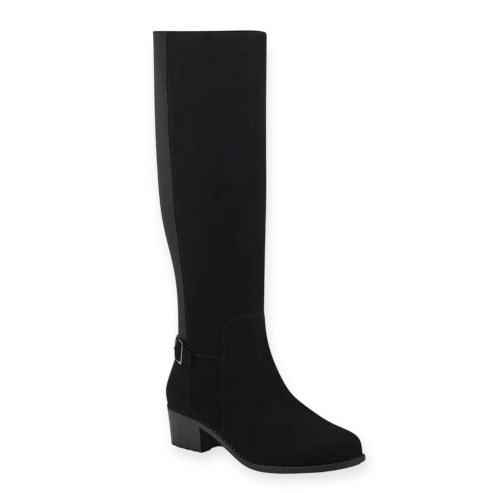Easy Spirit Chaza Stretch Knee High Tall Suede Black Boots Wide Calf NWOT